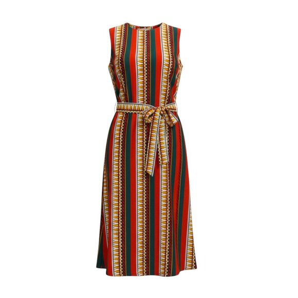 Tory Burch Julia Oceano Aztec Stripe Shoulder Button Detail Silk Dress Size 8 - Picture 8 of 10
